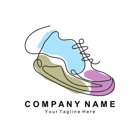 Sneakers Shoe Logo Design, vector illustration of trending youth footwear, simple funky conceptのイラスト素材