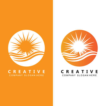 River And Sun Logo Design, Natural Landscape Illustration, Company Brand Vectorのイラスト素材