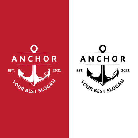 ship anchor logo icon vector, port, retro design illustrationのイラスト素材