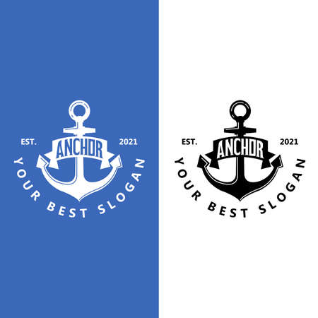 ship anchor logo icon vector, port, retro design illustration