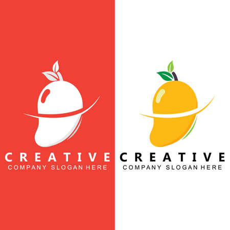 Vector illustration of mango logo, fresh fruit, grown in the garden, orange is sweet and freshのイラスト素材