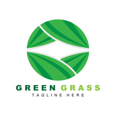 Green Grass Logo Design, Farm Landscape Illustration, Natural Scenery Vectorのイラスト素材