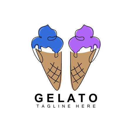 Ice Cream Gelato Logo Design, Sweet Soft Cold Food, Vector Brand Company Productsのイラスト素材