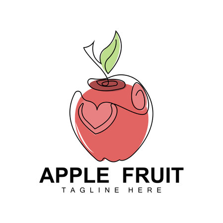 Apple Logo Design, Fruit Vector With Line Art Style, Fruit and Garden Icon Illustration Template Fruit Shop Brand Productsのイラスト素材