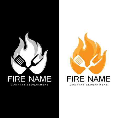 red smoldering fire icon vector logo, classic retro designのイラスト素材