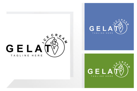 Ice Cream Gelato Logo Design, Sweet Soft Cold Food, Vector Brand Company Productsのイラスト素材