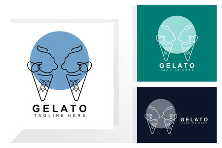 Ice Cream Gelato Logo Design, Sweet Soft Cold Food, Vector Brand Company Productsのイラスト素材