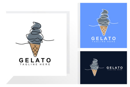 Ice Cream Gelato Logo Design, Sweet Soft Cold Food, Vector Brand Company Productsのイラスト素材