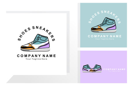 Sneakers Shoe Logo Design, vector illustration of trending youth footwear, simple funky conceptのイラスト素材