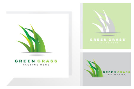 Green Grass Logo Design, Farm Landscape Illustration, Natural Scenery Vectorのイラスト素材