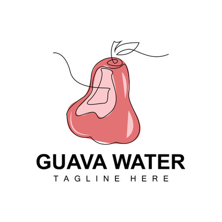 Water Guava Logo Design Vector With Line Style Fresh Fruit Market Illustration Vitamin Plantのイラスト素材