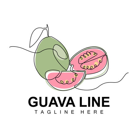 Guava Logo Design, Vector With Line Style, Fresh Fruit Market Illustration, Vitamin Plantのイラスト素材