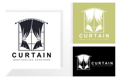Home And Exhibition Curtain Logo Design, Building Decoration Vector Illustrationのイラスト素材