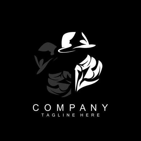 Detective Man Logo Design, Mafia Detective Fashion Tuxedo And Hat Illustration Vector, BlackMan Businesman Iconのイラスト素材