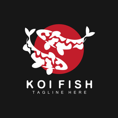 Koi Fish Logo Design, Chinese Lucky And Triumph Ornamental Fish Vector, Company Brand Gold Fish Iconのイラスト素材