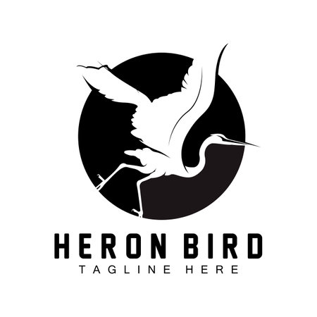 Bird Heron Stork Logo Design, Birds Heron Flying On The River Vector, Product Brand Illustrationのイラスト素材