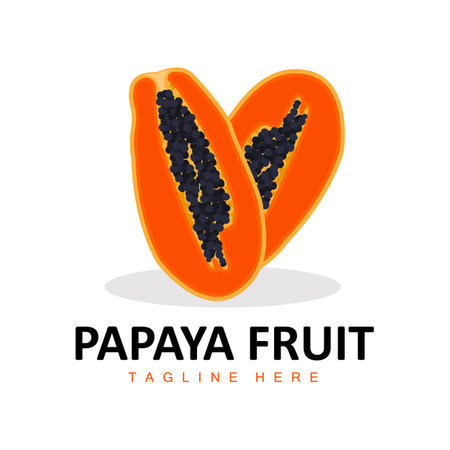 Papaya Logo Design, Vitamin Fruit Vector, Fruit Product Brand Illustration Iconのイラスト素材