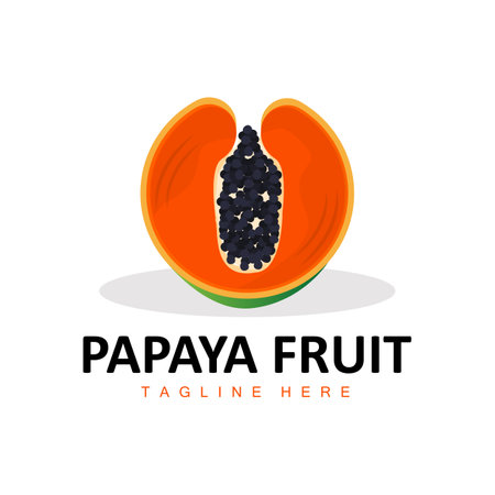 Papaya Logo Design, Vitamin Fruit Vector, Fruit Product Brand Illustration Iconのイラスト素材