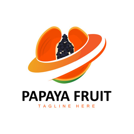 Papaya Logo Design, Vitamin Fruit Vector, Fruit Product Brand Illustration Iconのイラスト素材