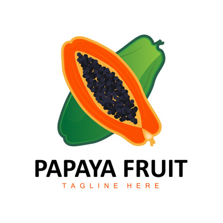 Papaya Logo Design, Vitamin Fruit Vector, Fruit Product Brand Illustration Iconのイラスト素材