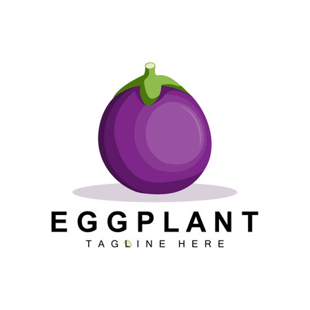 Eggplant Logo Design, Vegetables Illustration Purple Vegetable Plantation Vector, Product Brand Icon Templateのイラスト素材