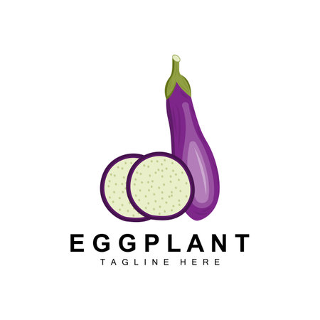 Eggplant Logo Design, Vegetables Illustration Purple Vegetable Plantation Vector, Product Brand Icon Templateのイラスト素材