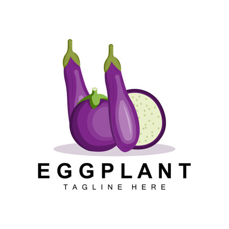 Eggplant Logo Design, Vegetables Illustration Purple Vegetable Plantation Vector, Product Brand Icon Templateのイラスト素材
