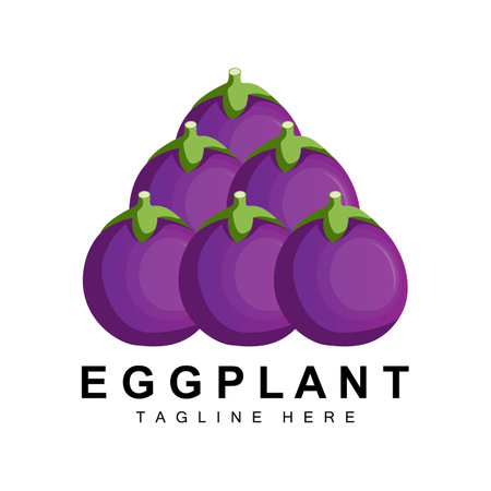Eggplant Logo Design, Vegetables Illustration Purple Vegetable Plantation Vector, Product Brand Icon Templateのイラスト素材