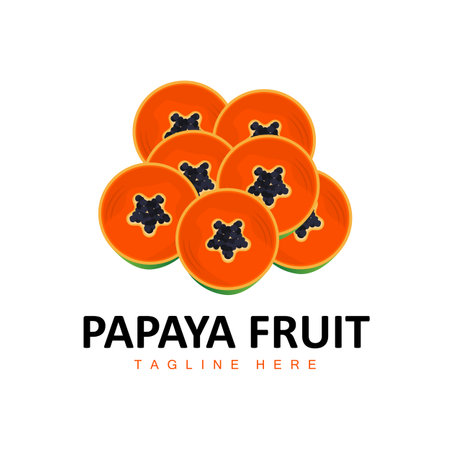 Papaya Logo Design, Vitamin Fruit Vector, Fruit Product Brand Illustration Iconのイラスト素材