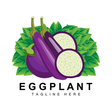 Eggplant Logo Design, Vegetables Illustration Purple Vegetable Plantation Vector, Product Brand Icon Templateのイラスト素材