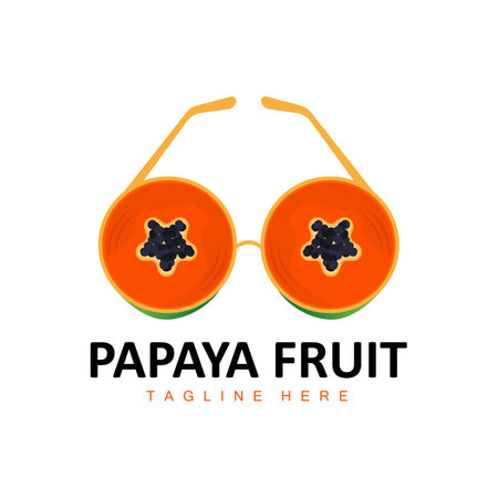 Papaya Logo Design, Vitamin Fruit Vector, Fruit Product Brand Illustration Iconのイラスト素材
