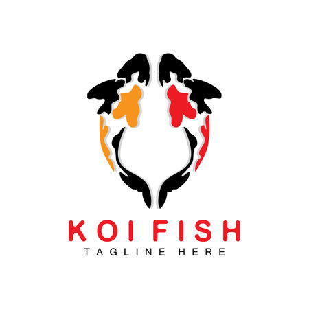 Koi Fish Logo Design, Chinese Lucky And Triumph Ornamental Fish Vector, Company Brand Gold Fish Iconのイラスト素材