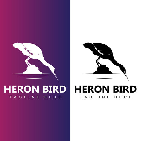 Bird Heron Stork Logo Design, Birds Heron Flying On The River Vector, Product Brand Illustrationのイラスト素材