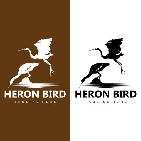 Bird Heron Stork Logo Design, Birds Heron Flying On The River Vector, Product Brand Illustrationのイラスト素材
