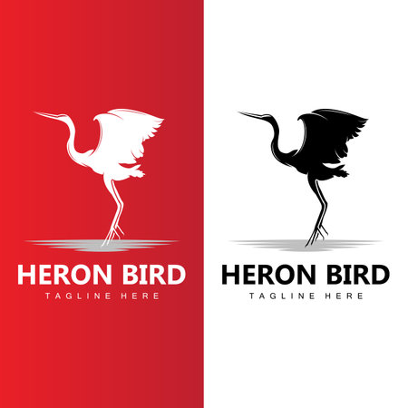 Bird Heron Stork Logo Design, Birds Heron Flying On The River Vector, Product Brand Illustrationのイラスト素材