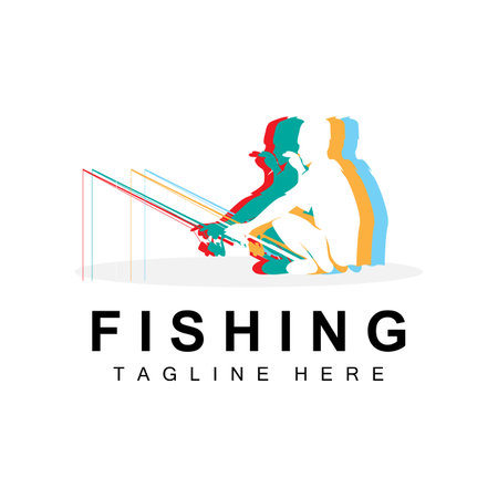 fishing logo icon vector, catch fish on the boat, outdoor sunset silhouette designのイラスト素材