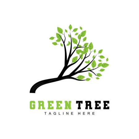 Green Tree Logo Design, Bonsai Tree Logo Illustration, Leaf And Wood Vectorのイラスト素材