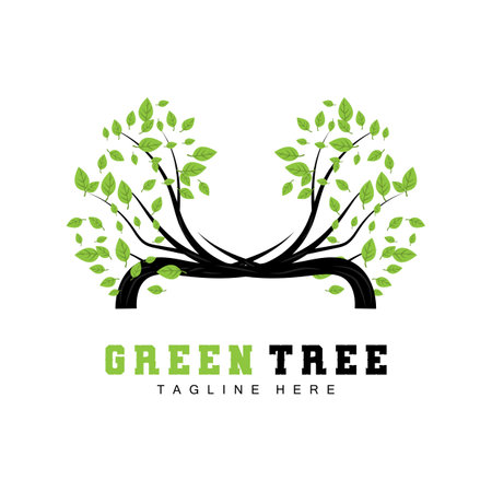 Green Tree Logo Design, Bonsai Tree Logo Illustration, Leaf And Wood Vectorのイラスト素材