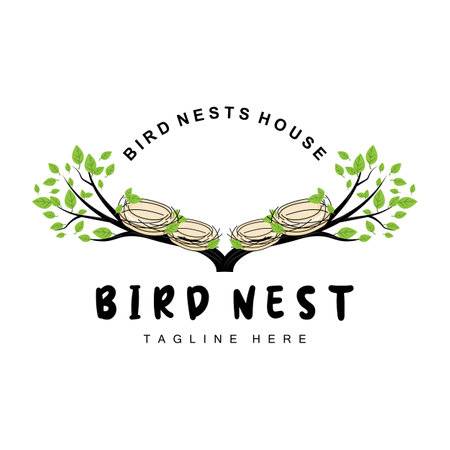 Bird's Nest Logo Design, Bird House Vector For Eggs, Bird Tree Logo Illustrationのイラスト素材
