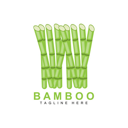 Bamboo Logo Design, Green Tree Vector, Panda Food, Product Brand Template Illustrationのイラスト素材