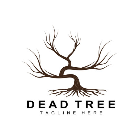 Tree Logo Design, Dead Tree Illustration, Wild Tree Cutting, Global Warming Vector, Earth Drought, Product Brand Iconsのイラスト素材