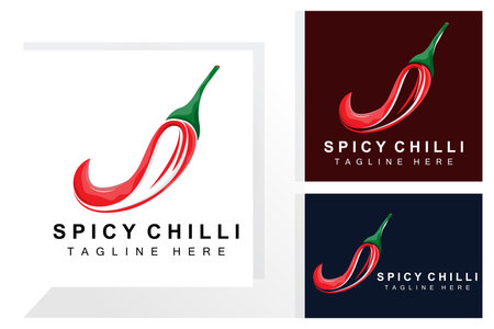 Spicy Chili Logo Design, Red Vegetable Illustration, Kitchen Ingredients, Hot Chili Vector Brand Productsのイラスト素材