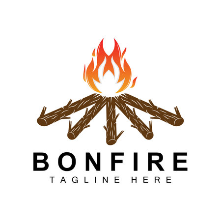 Campfire Logo Design, Camping Vector, Wood Fire And Forest Designのイラスト素材