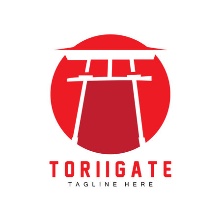 Torii Gate Logo, Japanese History Gate Icon Vector, Chinese Illustration, Wooden Design Company Brand Templateのイラスト素材