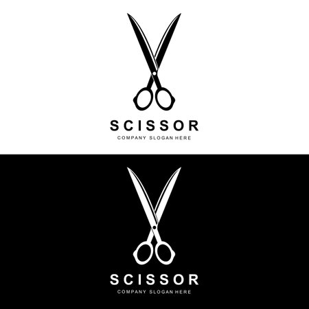 Scissors Logo Design, Vector Illustration Cutting Tool Icon Sticker Banner And Barber Company Brandのイラスト素材