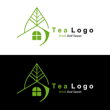 Tea logo design, vector drink icon from green leaves, for healthのイラスト素材