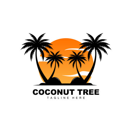 Coconut Tree Logo, Ocean Tree Vector, Design For Templates, Product Branding, Beach Tourism Object Logoのイラスト素材