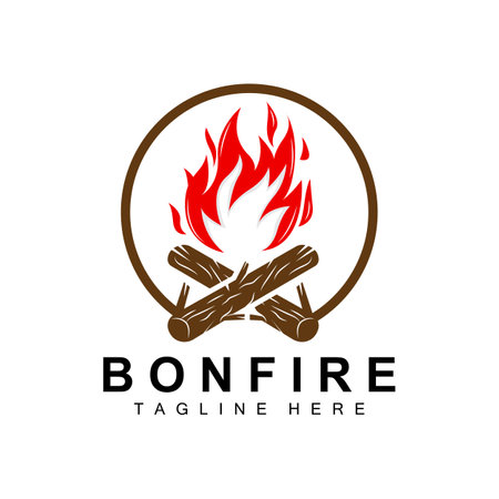 Campfire Logo Design, Camping Vector, Wood Fire And Forest Designのイラスト素材