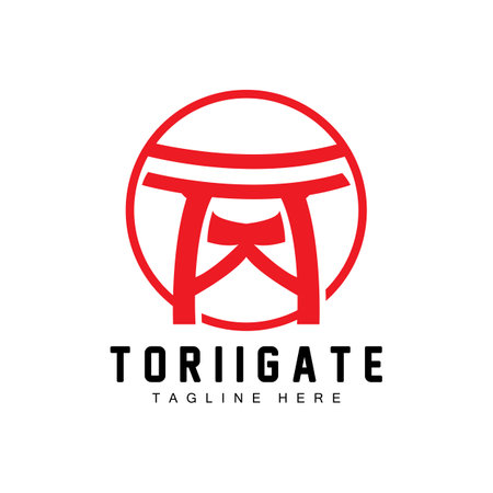 Torii Gate Logo, Japanese History Gate Icon Vector, Chinese Illustration, Wooden Design Company Brand Templateのイラスト素材