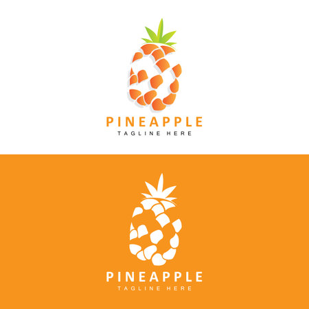 Pineapple Logo Design, Fresh Fruit Vector, Plantation Illustration, Fruit Product Brand Labelのイラスト素材